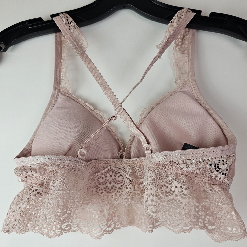 Smart and Sexy Bralette M Pink Sheer Lace Feminine Romantic Cross Back - Picture 6 of 6